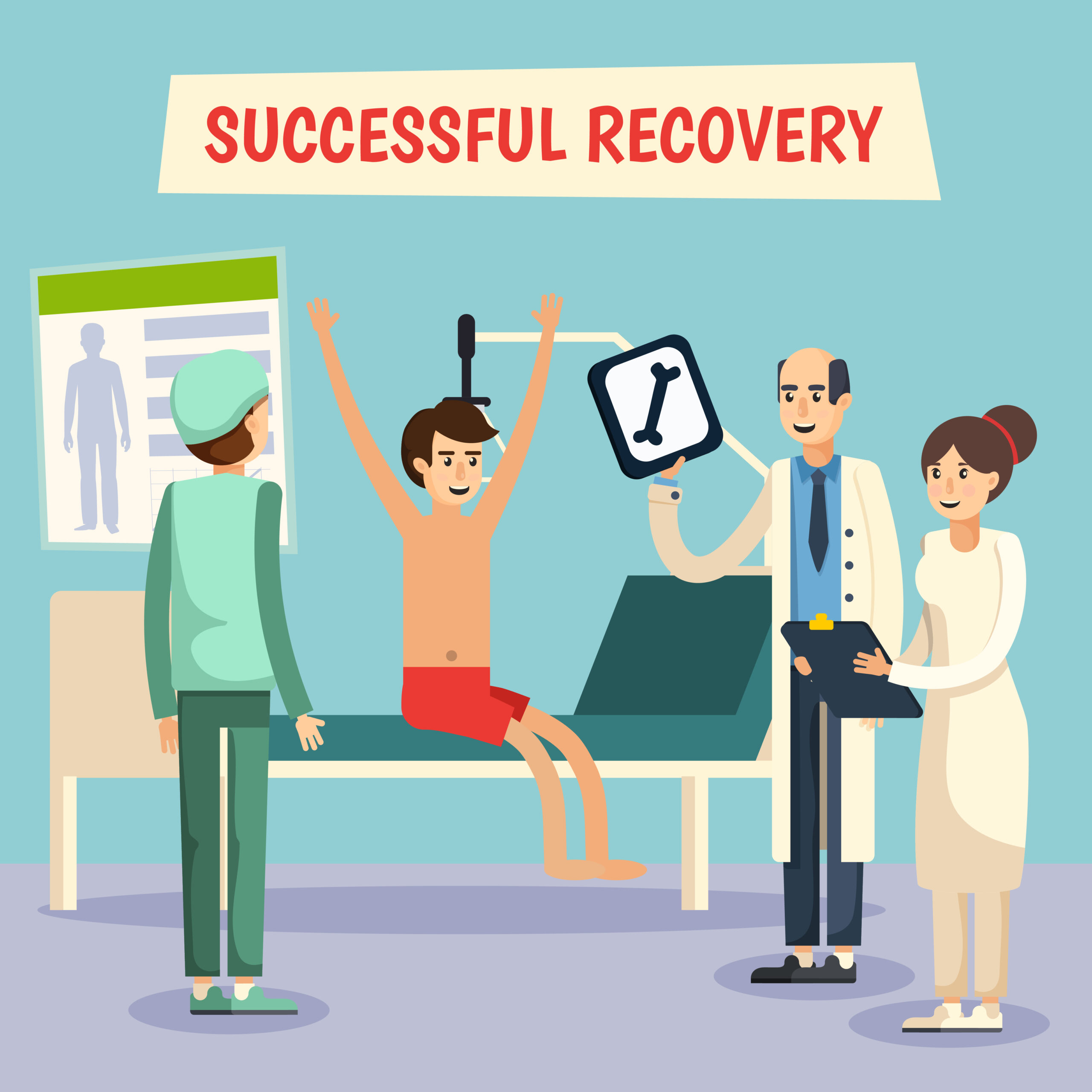 Doctor's looking over patient who has just recovered from an illness