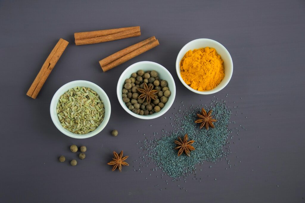 3 Bowls with different herbs